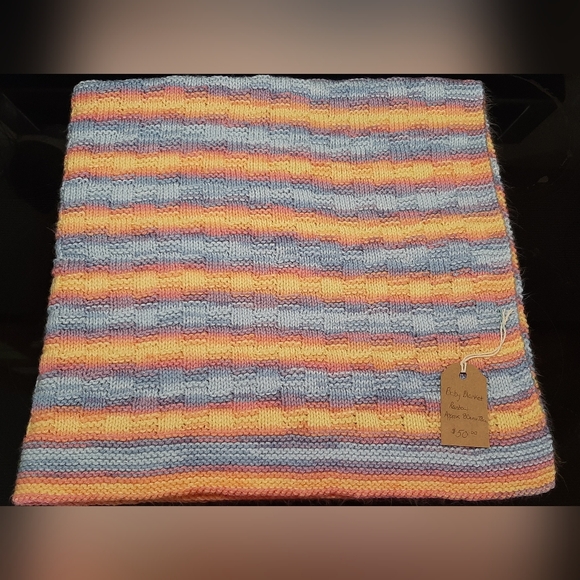 Hand knit basket weave baby blanket - Picture 3 of 3